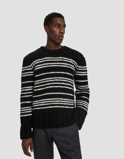 Pre-owned Officine Generale Aw18  Handknit Cneck Stripe Sweater M In Multicolor