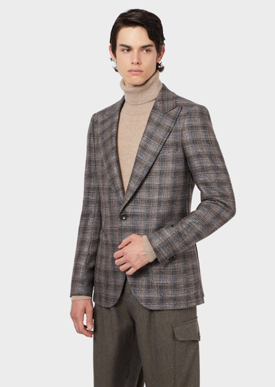 Pre-owned Emporio Armani Aw20  Etched Checked Blazer 52 In Grey