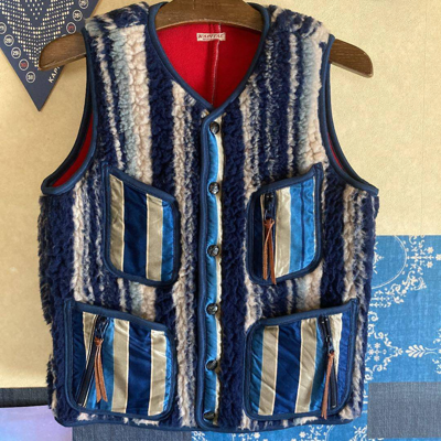 Pre-owned Kapital Boa Fleece Vest Blue Stripe Size 0