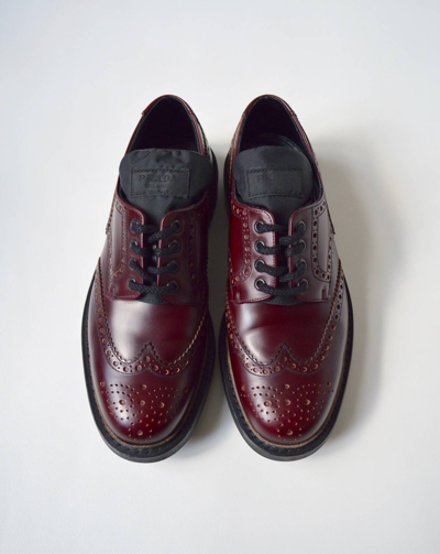 Pre-owned Prada Commando Sole Leather Brogue Shoes In Burgundy/black