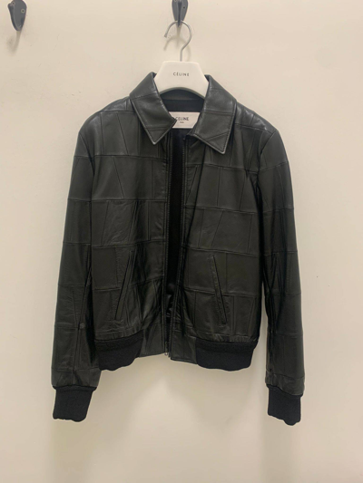 Pre-owned Celine Blouson Patchwork Leather Jacket In Black | ModeSens