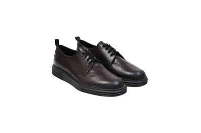 Pre-owned Prada Burgundy Black Leather Oxford Chunky Derby Cap Toe - 00660 Shoes In Burgandy