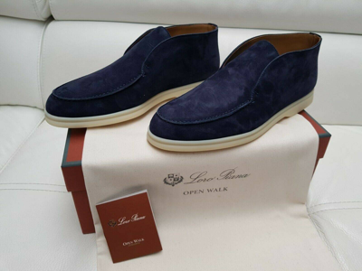 Pre-owned Loro Piana Polacchino Navy Suede Shoes New In Blue