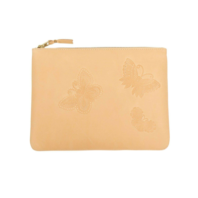 Pre-owned Comme Des Garçons Natural Beige Leather Butterfly Embossed Pouch Wallet