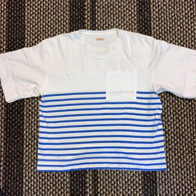 Pre-owned Kapital Marine Border Short Sleeve T-shirt White / Blue 0 In White/blue