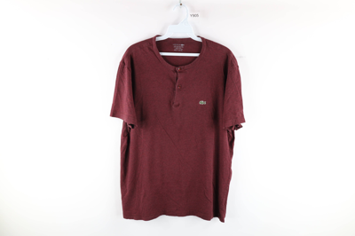 Pre-owned Lacoste Distressed Croc Logo Pima Cotton Henley T-shirt In Red