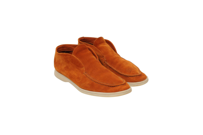 Pre-owned Loro Piana Orange Suede Uomo Open Walk Shoes