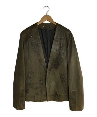 Pre-owned Miharayasuhiro Mihara Yasuhiro Hand-printed No-collar Leather Jacket M In Brown