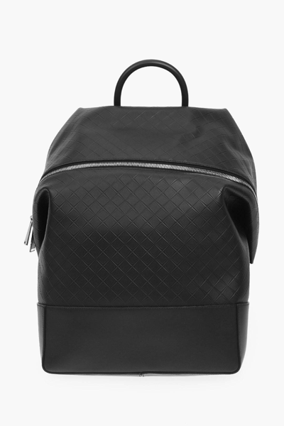 Pre-owned Bottega Veneta Embossed Leather Zip Backpack In Black