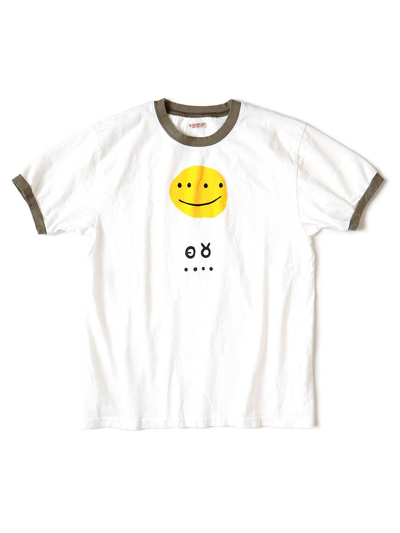 Pre-owned Kapital Sunbowy Smiley Print Ringer T-shirt In White