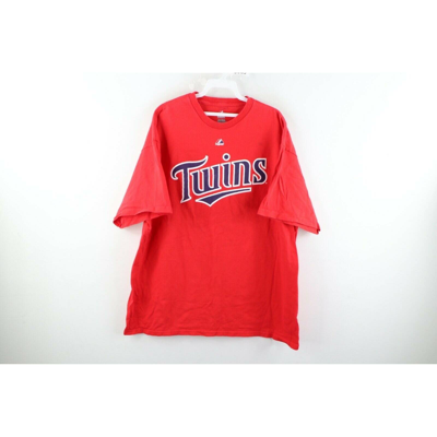 Pre-owned Majestic Minnesota Twins Baseball Joe Mauer Faded T-shirt In Red