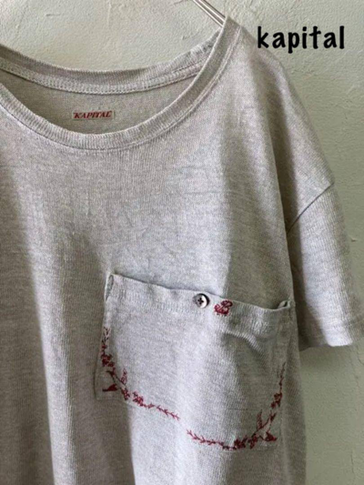 Pre-owned Kapital Huge Pocket Short Sleeve T-shirt Ecru Cotton 1