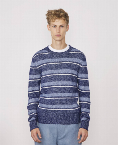Pre-owned Officine Generale Ss22  Marco Htr Striped Sweater L In Blue