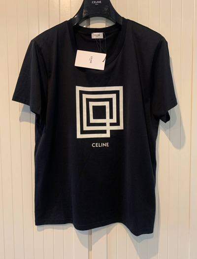 Pre-owned Celine X Hedi Slimane Fw'19 T-shirt Logo Labyrinth In Black White