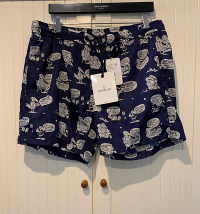 Pre-owned Moncler Ss'20 Swim Shorts Cartoon Print In Navy
