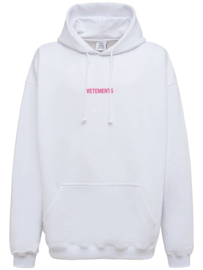 Pre-owned Vetements Cotton Blend Sweatshirt With Hood And Logo In White