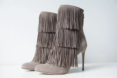 Pre-owned Paul Andrew Taupe Suede Fringe Boots
