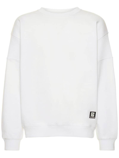 Pre-owned Balmain Cotton Jersey Sweatshirt With Logo In White