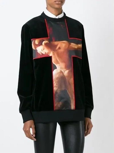 Pre-owned Givenchy Black Velvet Faun Cross Sweatshirt | ModeSens
