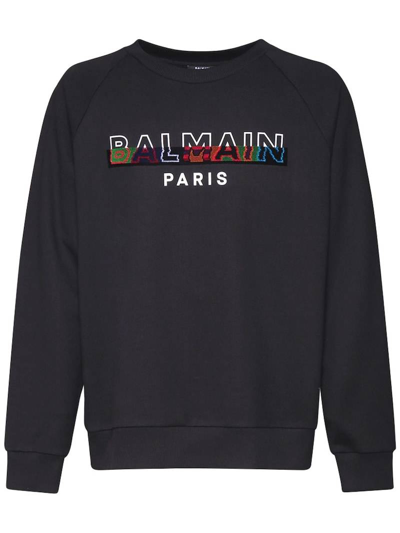 Pre-owned Balmain Jersey Sweatshirt With Embossed Logo Print In Black