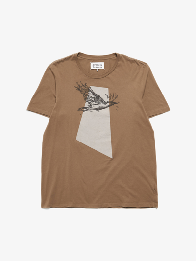 Pre-owned Maison Margiela Beige Absract Bird Printed Cotton T-shirt In Black