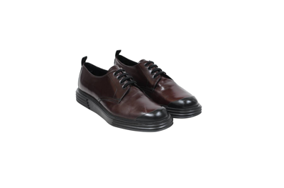 Pre-owned Prada Burgundy Maroon Leather Oxford Chunky Derby - 00484 Cap Toe Shoes