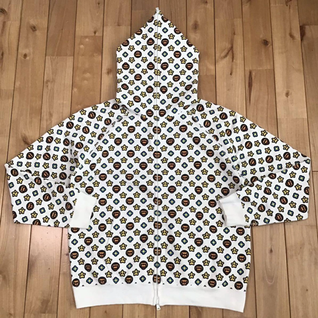 Pre-owned Bape Baby Milo Monogram Full Zip Hoodie Star In White