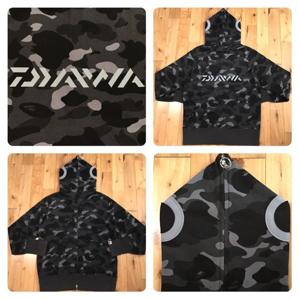 Pre-owned Bape × Daiwa Black Camo Fish Full Zip Hoodie A