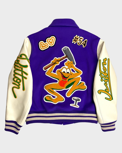 Pre-owned Louis Vuitton X Virgil Abloh Sz48 Louis Vuitton Aw22 Runway Purple Frog Varsity Jacket