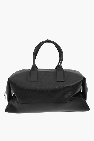 Pre-owned Bottega Veneta Weaved Embossed Leather Intarsio Bag In Black