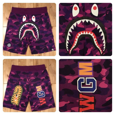 Pre owned Bape Purple Camo Shark Sweat Shorts Wgm size L ModeSens
