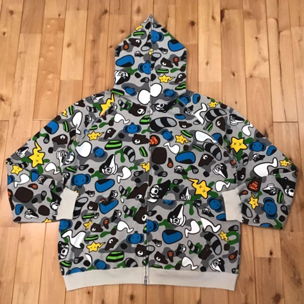 Pre-owned Bape Xl × Kaws Animal Kingdom Full Zip Hoodie Nigo In
