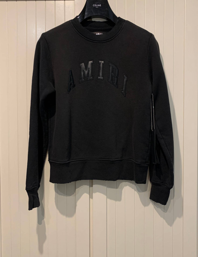 Pre-owned Amiri Ss'20 Sweatshirt Distressed Leather Logo In Black