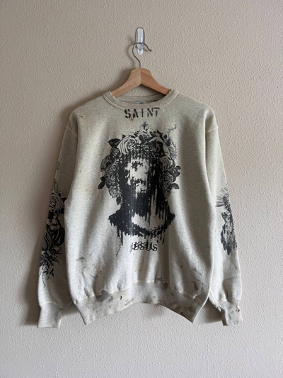 Pre-owned Saint Michael Jesus Crewneck Sweatshirt In Tan | ModeSens