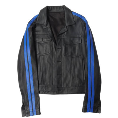 Pre-owned Vlone Sample Striped Leather Jacket In Black ModeSens