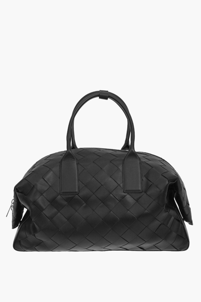 Pre-owned Bottega Veneta Braided Soft Leather Weekender Bag In Black