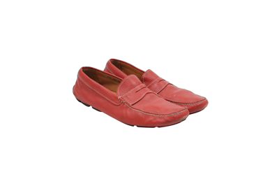 Pre-owned Prada Driver Loafers Red Grained Leather Slip On