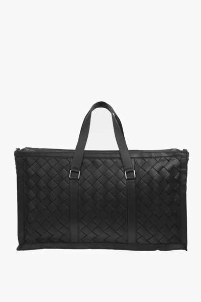 Pre-owned Bottega Veneta Braided Leather Hidrology Travel Bag In Black