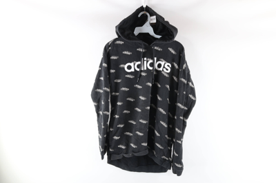 Pre-owned Adidas X Vintage Adidas Spell Out All Over Print Hoodie Sweatshirt In Black