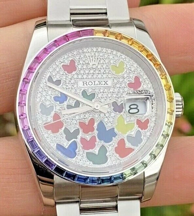 Pre-owned Rolex 36mm Datejust 126200 W/ Rainbow Bezel 4 116595 Butterfly Dial 278289