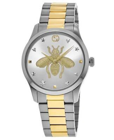 Pre-owned Gucci G-timeless 38mm Silver Bee Dial Two-tone Steel Women's Watch Ya1264131