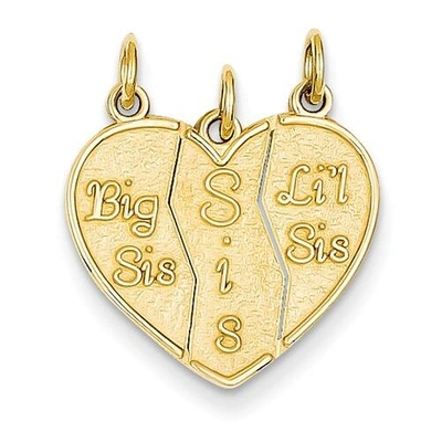 Pre-owned Accessories & Jewelry 14k Yellow Gold 3 Piece Break Apart Heart Love Big Sis Lil Sis Charm Neckalce