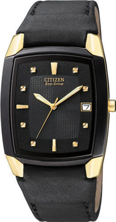 Pre-owned Citizen Eco-drive Men's Bm6574-09e Dress Black Leather Band Black Dial Watch