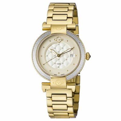 Pre-owned Gv2 By Gevril Women's 1501 Berletta Diamond Gold Ip Stainless Steel Date Watch