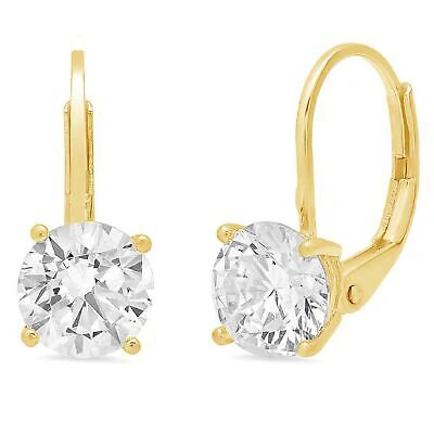 Pre-owned Pucci 2ct Round Cut Vvs1 Simulated Lever Back Drop Dangle Earrings 14k Yellow Gold