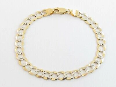 Pre-owned Preciousgold4you 14k Solid Gold Men's Cuban Curb Link Bracelet 8" In Yellow And White