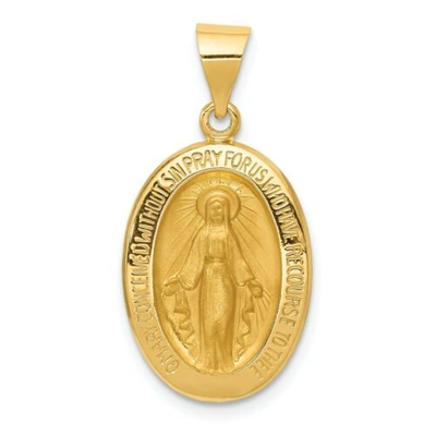 Pre-owned Goldia 14k Yellow Gold Satin & Polished Blessed Mary Miraculous Medal Oval Pendant