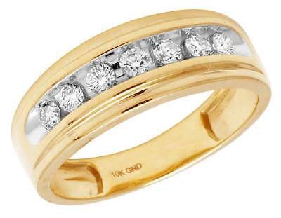 Pre-owned Jewelry Unlimited Men's 10k Yellow Gold One Row Genuine Diamond Wedding Band Ring 0.50ct 7mm