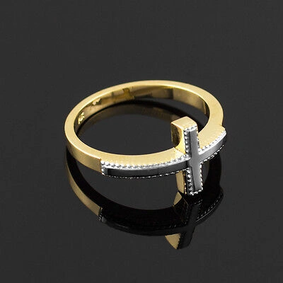 Pre-owned Claddagh Gold Two-tone Solid Gold Sideways Cross Ring (yellow, And Rose Gold) In Yellow Gold