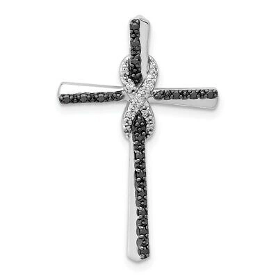Pre-owned Superdealsforeverything Real 14kt White Gold Black And White Diamond Infinity Cross Chain Slide
